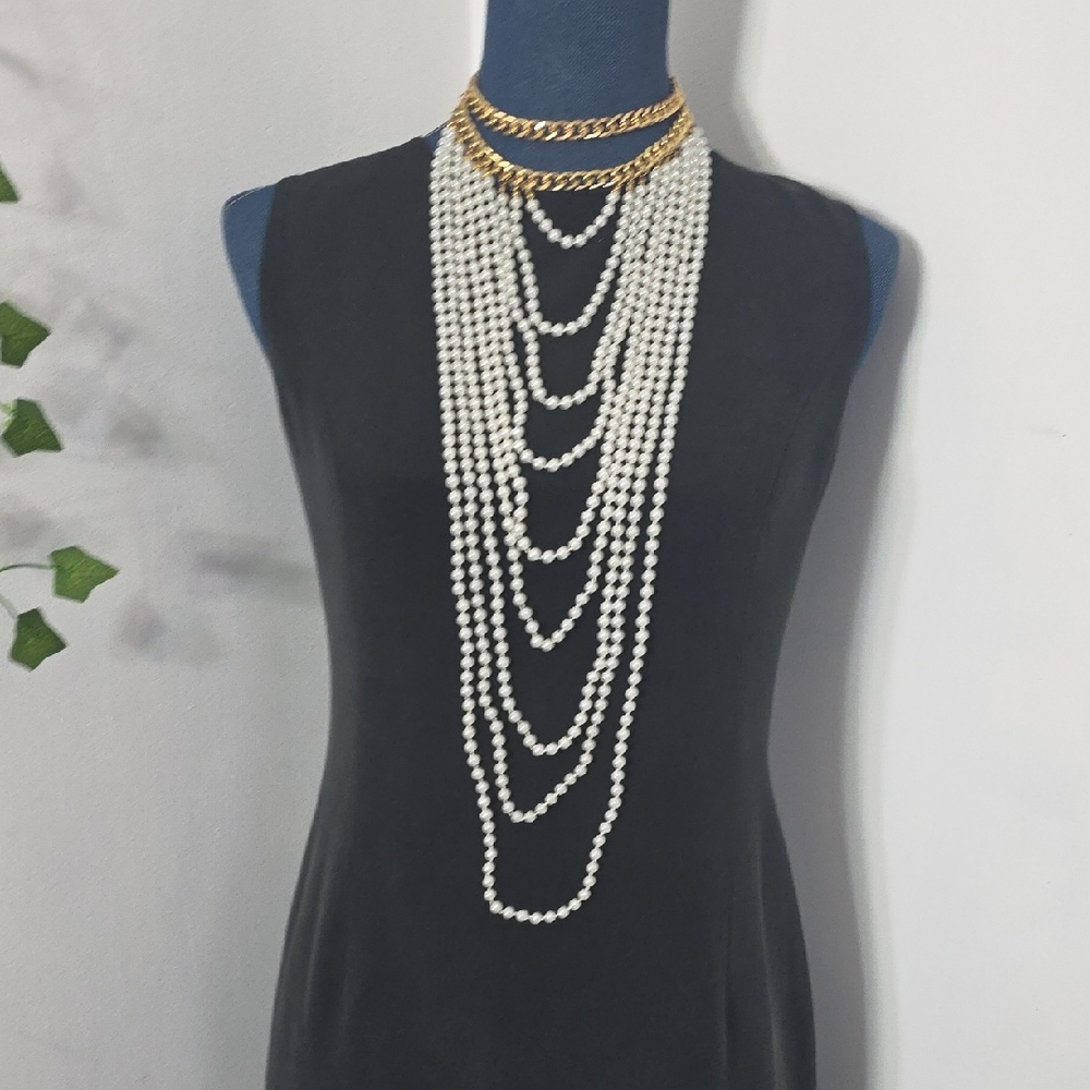 Statement Long Cascading Pearl Necklace With Double Gold Chain